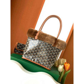 Goyard Rabbit Fur Mini Tote Black & Tan Bag
