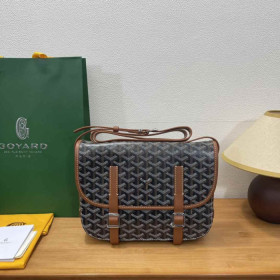Goyard Belvedere Messenger Goyardine MM Black & Tan Bag
