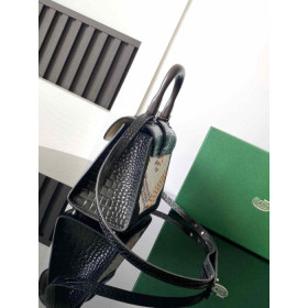 Goyard Sa&Atilde;&macr;gon Structure Mini Crocodile Leather Embroidered Black Bag