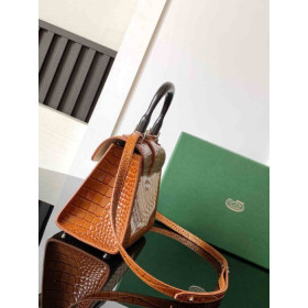 Goyard Sa&Atilde;&macr;gon Structure Mini Crocodile Leather Embroidered Brown Bag