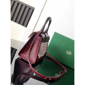Goyard Sa&Atilde;&macr;gon Structure Mini Crocodile Leather Embroidered Burgundy Bag