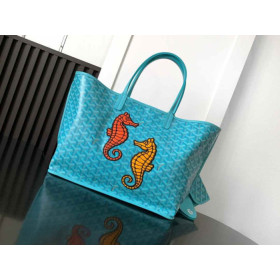 Goyard Anjou PM Tote Goyardine Blue Seahorse Embroidery Bag
