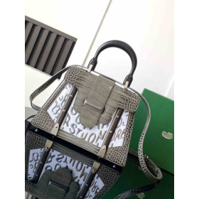 Goyard Sa&Atilde;&macr;gon PM Crocodile Leather Embroidered Grey Bag