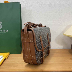 Goyard Belvedere Messenger Goyardine MM Black & Tan Bag