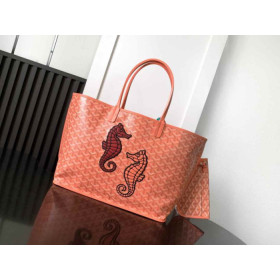 Goyard Anjou PM Tote Goyardine Coral Pink Seahorse Embroidery Bag