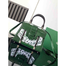 Goyard Sa&Atilde;&macr;gon Structure Mini Crocodile Leather Embroidered Green Bag