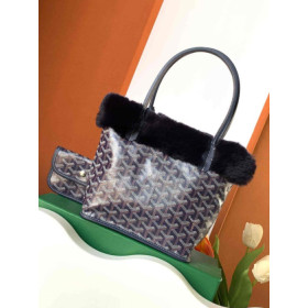 Goyard Rabbit Fur Mini Tote Navy Blue Bag