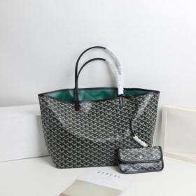 Goyard Saint Louis Claire Voie GM Black with Aqua Green Bag